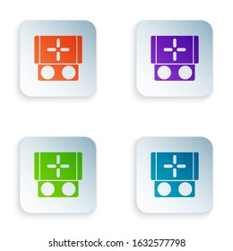 Color Portable video game console icon isolated on white background. Gamepad sign. Gaming concept. Set icons in square buttons. Vector Illustration