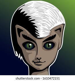 Color portrait of a cat woman with green eyes. Avatar for social networks.