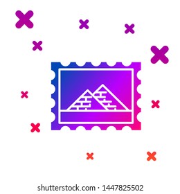 Color Postal stamp and Egypt pyramids icon isolated on white background. Gradient random dynamic shapes. Vector Illustration