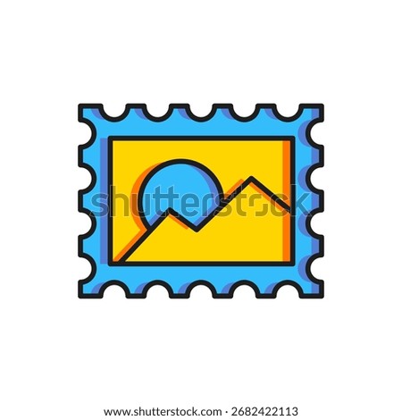 Color Postal stamp icon isolated on white background. Flat filled outline style with shadow. Vector