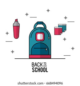 color poster of back to school with backpack in closeup with marker and sheets