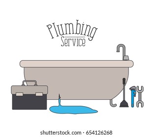 color poster of bath dripping flooded plumbing service vector illustration