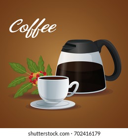 color poster glass jar of coffee with handle and porcelain cup