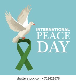 color poster pigeon flying with green lace symbol international peace day text