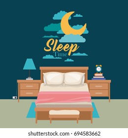 color poster scene night landscape of cute bedroom sleep time vector illustration