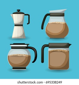 color poster with set traditional glass jar with coffee and handle vector illustration