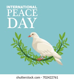 color poster side view pigeon with crown of leaves international peace day
