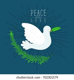color poster with sparks and side view pigeon peace symbol with linear brightness vector illustration