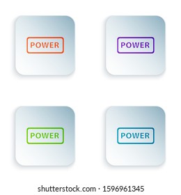 Color Power button icon isolated on white background. Start sign. Set icons in square buttons. Vector Illustration