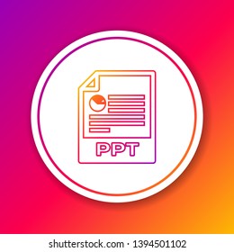 Color PPT file document icon. Download ppt button line icon isolated on color background. PPT file presentation. Circle white button. Vector Illustration