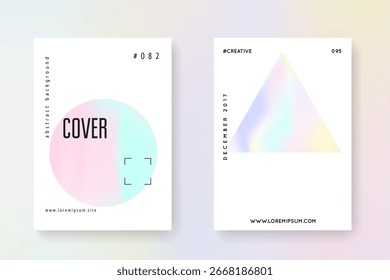 Presentación en color. Forma de 1980. Anuncio de plástico. Efecto Memphis. Malla minimalista. Folleto de metal colorido. Cubierta de Espectro rosa. Presentación en color azul