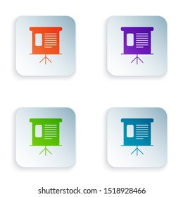 Color Presentation financial business board with graph, schedule, chart, diagram, infographic, pie graph icon isolated on white background. Set icons in colorful square buttons. Vector Illustration