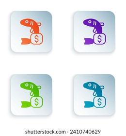 Color Price tag for fish icon isolated on white background. Set colorful icons in square buttons. Vector