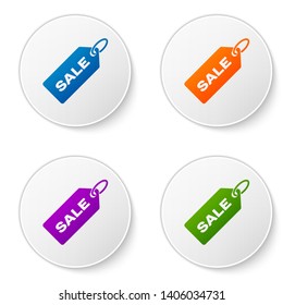 Color Price tag with an inscription Sale icon isolated on white background. Badge for price. Promo tag discount. Set icons in circle buttons. Vector Illustration