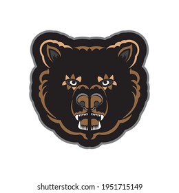 Color print face of a bear. Samoan style. Isolated. Vector illustration.