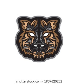 Color Print Polynesian style tiger face. Isolated. Vector illustration.