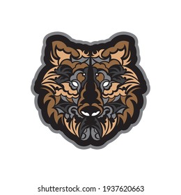 Color Print Polynesian style tiger face. For textiles, postcards, tattoos or T-shirts. Vector illustration.