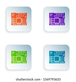 Color Printed circuit board PCB icon isolated on white background. Set icons in square buttons. Vector Illustration