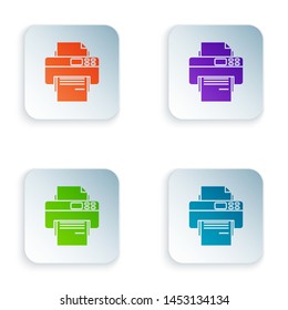 Color Printer icon isolated on white background. Set icons in colorful square buttons. Vector Illustration