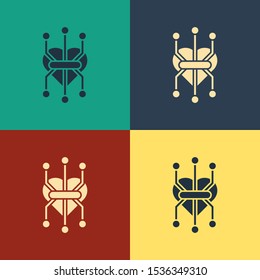 Color Processor icon isolated on color background. CPU, central processing unit, microchip, microcircuit, computer processor, chip. Vintage style drawing. Vector Illustration