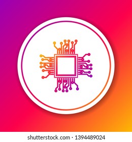 Color Processor line icon isolated on color background. CPU, central processing unit, microchip, microcircuit, computer processor, chip. Circle white button. Vector Illustration