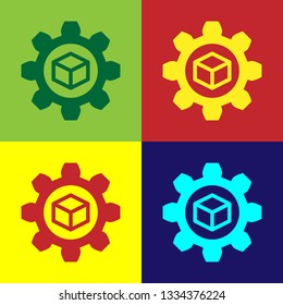 Color Product development icon isolated on color backgrounds. Gear and cube. Product development symbol design from Startup collection. Flat design. Vector Illustration
