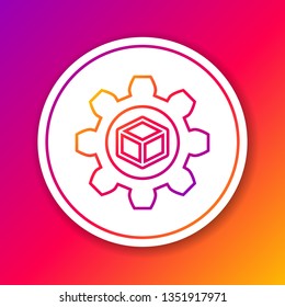 Color Product development line icon isolated on color background. Gear and cube. Product development symbol design from Startup collection. Circle white button. Vector Illustration