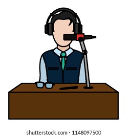 color professional journalist with microphone object and clothes