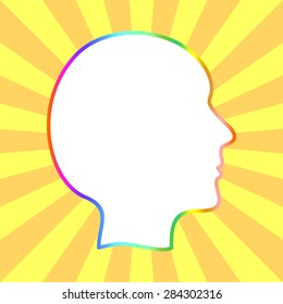 Color profile heads with rays of light in the background