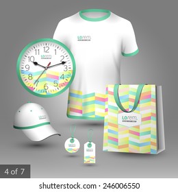 Color promotional souvenirs design for corporate identity with geometric pattern. Stationery set