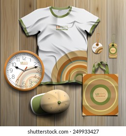 Color promotional souvenirs design for corporate identity with round pattern. Stationery set