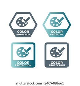 Color protection vector label. Hexagon and rectangle washing powder labels.