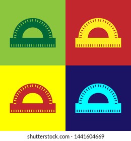 Color Protractor grid for measuring degrees icon isolated on color background. Tilt angle meter. Measuring tool. Geometric symbol.  Vector Illustration