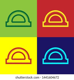 Color Protractor grid for measuring degrees icon isolated on color background. Tilt angle meter. Measuring tool. Geometric symbol.  Vector Illustration