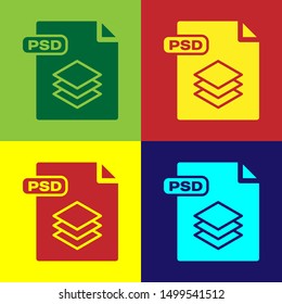 Color PSD file document. Download psd button icon isolated on color background. PSD file symbol.  Vector Illustration