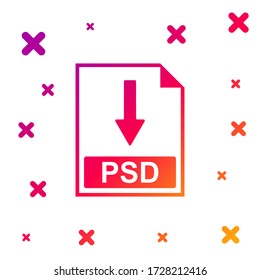 Color PSD file document icon. Download PSD button icon isolated on white background. Gradient random dynamic shapes. Vector Illustration