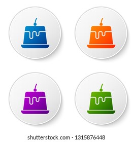 Color Pudding custard with caramel glaze icon isolated on white background. Set color icon in circle buttons. Vector Illustration