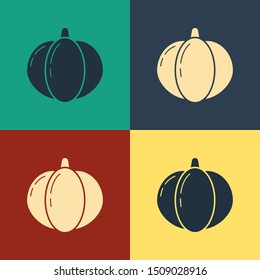 Color Pumpkin icon isolated on color background. Happy Halloween party. Vintage style drawing. Vector Illustration