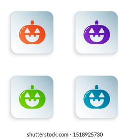 Color Pumpkin icon isolated on white background. Happy Halloween party. Set icons in colorful square buttons. Vector Illustration