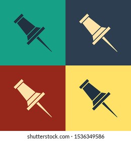 Color Push pin icon isolated on color background. Thumbtacks sign. Vintage style drawing. Vector Illustration