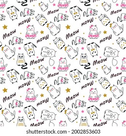 Color Pussy cat boy and girl pattern