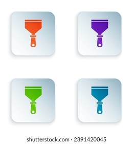 Color Putty knife icon isolated on white background. Spatula repair tool. Spackling or paint instruments. Set colorful icons in square buttons. Vector