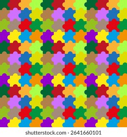 Color puzzle repeat. Jigsaw tile pattern. Seamless vector background. Bright colorful layout.