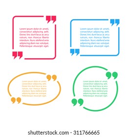 Color Quotation Mark Speech Bubbles. Set of color quote sign icons. Vector illustration.