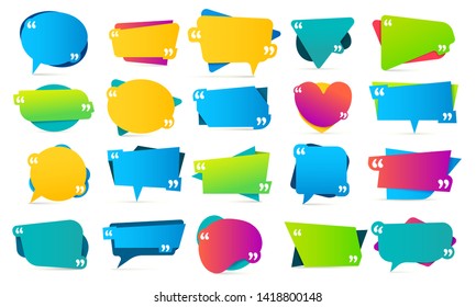 Color quote in quotes. Quotation frames, mention remarks and colorful bubble mention message template vector set