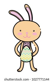 color rabbit animal with eggs easter decoration inside hamper