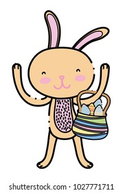 color rabbit animal with eggs easter inside hamper