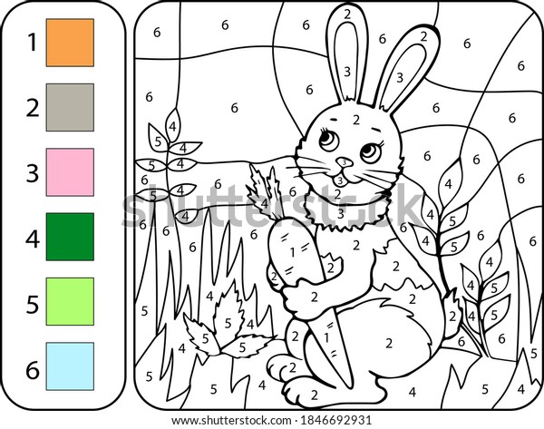 Color Rabbit By Numbers Cartoon Coloring Stock Vector (Royalty Free