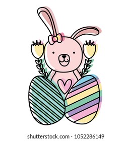 color rabbit female with flowers and eggs easter