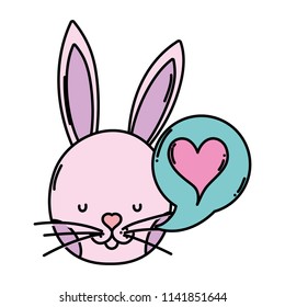 color rabbit head with heart inside chat bubble